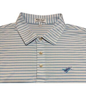 Peter Miller Summer Comfort Striped Lightweight Golf Polo Shirt White Blue Sz XL